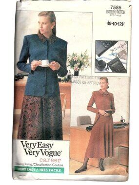 Very Easy Vogue Career Misses 12 Dress and Jacket Vintage Cut Sewing Pattern